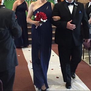 David’s Bridal Long One shoulder Crinkle Chiffon